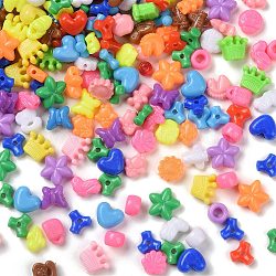 Opaque Acrylic Beads, Mixed Shapes, Heart/Star/Crown/Rondelle, Mixed Color, 8~13.5x9~13.5x5~7.5mm, Hole: 1.8~3.8mm, about 1400pcs/500g