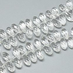 Glasperlen Stränge, oben gebohrte Perlen, facettiert, Träne, Transparent, 12~13x6 mm, Bohrung: 1 mm, ungefähr 96~100 stücke / 17.9 zoll