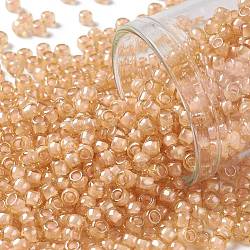 TOHO Round Seed Beads, Japanese Seed Beads, (955) Inside Color Crystal/Peach Lined, 8/0, 3mm, Hole: 1mm, about 222pcs/bottle, 10g/bottle