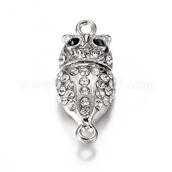 Alloy Magnetic Clasps, with Rhinestone, Owl, for Halloween, Platinum, 32x13x9mm, Hole: 2mm
