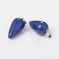 Teardrop Brass Gemstone Pendants, Dyed & Heated, Platinum, Natural Lapis Lazuli, 34x15mm, Hole: 4.5x3mm