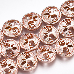 Chapelets de perles en hématite synthétique sans magnétiques, plat et circulaire avec arbre de vie, rose plaqué or, 12~13x4.5mm, Trou: 1mm, Environ 33 pcs/chapelet, 15.9 pouce