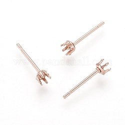 304 Stainless Steel Stud Earring Findings, Prong Settings, Rose Gold, 13x3mm, Pin: 0.8mm