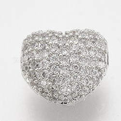 Perles de zircone cubique micro pave en Laiton, cœur, clair, platine, 8x7x5mm, Trou: 1mm