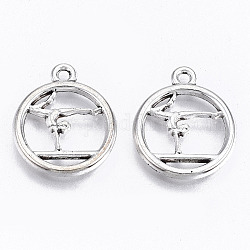 Tibetan Style Alloy Pendants, Lead Free & Cadmium Free, Flat Round with Dancer, Antique Silver, 21.5x18x2.5mm, Hole: 1.8mm, about 260pcs/500g