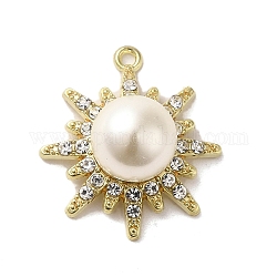 Alliage avec pendentifs en strass, avec abs imitation perle, breloques de soleil, or, 28x25x13mm, Trou: 1.6mm