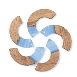 Ciondoli in resina opaca e legno di noce, arco, blu fiordaliso, 28x14x3mm, Foro: 2 mm