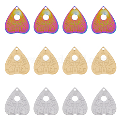 Dicosmétique 12pcs 3 couleurs 304 pendentifs en acier inoxydable, coeur avec breloques chat, couleur mixte, 25x22x1.4mm, Trou: 2mm, 4 pcs / couleur