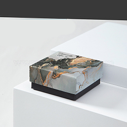 Coffret à bijoux en carton, avec une éponge à l'intérieur, carré avec motif marbré, noir, 7.5x7.5x3.5 cm