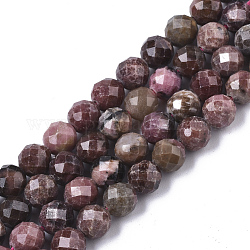 Natur Rhodonit Perlen Stränge, Runde, facettiert (64 Facetten), 6 mm, Bohrung: 0.8 mm, ca. 66 Stk. / Strang, 15.43 Zoll (39.2 cm)