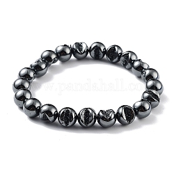 Hématite synthétiques non magnétiques bracelets extensibles de perle, ronde, diamètre intérieur: 2-3/8 pouce (6.1 cm)