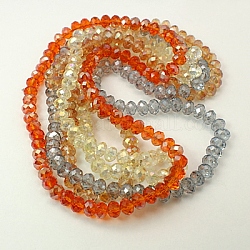 Chapelets de perles en verre électroplaqué, facettes rondelle, couleur mixte, 8x5~6.5mm, Trou: 1mm, Environ 72 pcs/chapelet, 16.5 pouce.