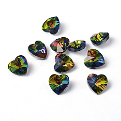 Coeur électrolytique pendentifs en verre à facettes, fond argenté, colorées, 14x14x8mm, Trou: 1.5mm