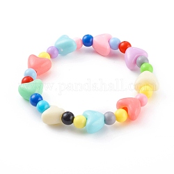 Acrylic Kids Bracelets, Stretch Beaded Bracelets, with Heart Plastic Beads, Colorful, Inner Diameter: 1-3/4 inch(4.3cm)