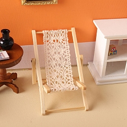 Modell eines Liegestuhls aus Holz, Mini-Möbel, Miniatur-Puppenhaus-Gartendekorationen, rauchig, 63x109x59 mm