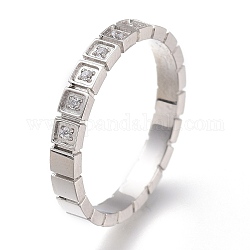 304 anelli in acciaio inox, con chiaro zirconi, rettangolo, colore acciaio inossidabile, taglia 6~9 degli stati uniti, diametro interno: 16~19mm