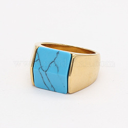 Прямоугольное кольцо на палец с синтетической бирюзой, золотые украшения из титановой стали, золотые, внутренний диаметр: 19 мм