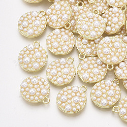 Pendenti di perle imitazione plastica abs, con accessori in lega, rotondo e piatto, oro chiaro, 18x15x5mm, Foro: 1.8 mm