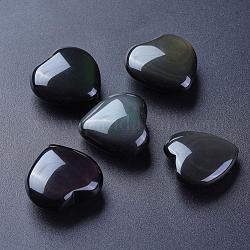 Des billes d'obsidienne naturelles, sans trou, cœur, 24~26x23~26x9~12mm