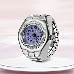201 bracelet de montre extensible en acier inoxydable, montre à quartz plate ronde pour unisexe, lilas, 15x18mm, cadran montre: 19x27 mm, boitier montre: 11.5 mm