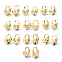 Толстые серьги-кольца с эмалью от сглаза, настоящие 18-каратные позолоченные латунные украшения для женщин, разноцветные, 27x23x9 мм, штифты : 1 мм