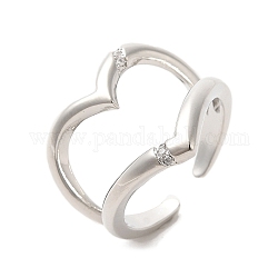 Открытые манжеты из латуни с микропаве и цирконием в форме сердца, широкая полоса кольца, платина, внутренний диаметр: 17 мм