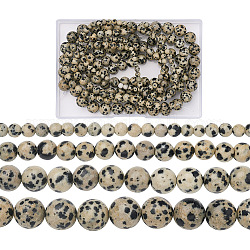 Yilisi 4 brins 4 brins de perles de jaspe dalmatien naturel de style, ronde, 4~10.5mm, Trou: 0.8~1.2mm, Environ 36~96 pcs/chapelet, 15.5 pouce (39.37 cm), 1 brin/style