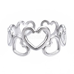 304 anillo de puño abierto de corazón de acero inoxidable, anillo hueco grueso para mujer, color acero inoxidable, nosotros tamaño 7 (17.3 mm)