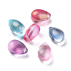 Transparent Glass Charms, Glitter Gold Powder, Teardrop, Mixed Color, 9x6x5mm, Hole: 1mm