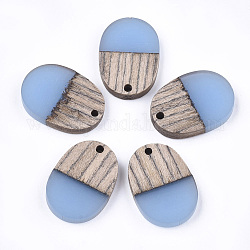 Resin & Wenge Wood Pendants, Oval, Cornflower Blue, 25x18x3~4mm, Hole: 2mm