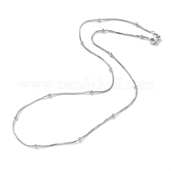 Messing Schlangenkette Halsketten, mit runden Perlen und Karabinerverschlüsse, langlebig plattiert, Echt platiniert, 18.50 Zoll (47 cm), 1 mm