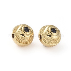 Messing Mikro ebnen Zirkonia Perlen, Runde mit Auge, golden, Schwarz, 7.5~8 mm, Bohrung: 1.4 mm