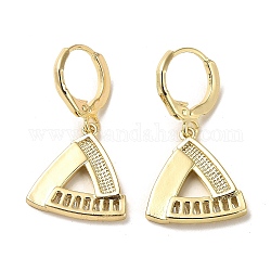 Brass Micro Pave Cubic Zirconia Dangle Leverback Earrings, Triangle, Long-Lasting Plated, Golden, 29.5x16mm