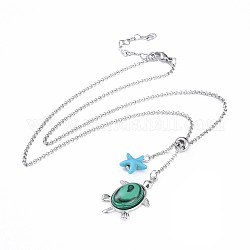 Tortoise Brass Synthetic Malachite Lariat Necklaces, with Synthetic Turquoise Starfish/Sea Stars Beads and 304 Stainless Steel Findings, 20.4 inch(52cm), 2mm