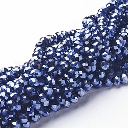 Glass Beads Strands, Pearl Luster Plated, Crystal Suncatcher, Faceted Rondelle, Dark Blue, 6x4mm, Hole: 1mm, about 95pcs/strand, about 14 inch
