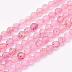 Fragola naturale perle di quarzo fili, tondo, sfaccettato, 3mm, Foro: 0.5 mm, circa 135pcs/filo, 15.3 pollice (39 cm)