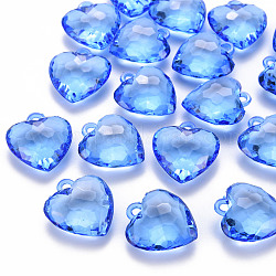 Colgantes de acrílico transparentes, facetados, corazón, azul, 31.5x29x12.5mm, agujero: 4 mm, aproximamente 90 unidades / 500 g