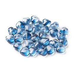 Perles en verre electroplate, cœur, bleu acier, 5.5x6x3.7mm, Trou: 0.8mm