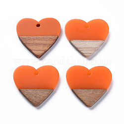 Ciondoli in resina opaca e legno di noce, Two Tone, cuore, corallo, 24x25x3mm, Foro: 2 mm