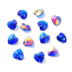 Encantos de vidrio electrochapado, color de ab chapado, corazón facetado, azul medio, 10x10x5~5.5mm, agujero: 1~1.2 mm