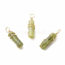 Ciondoli in giada taiwan naturale, con filo di rame ecologico tono oro chiaro avvolto, colonna, 20~21x5~5.5mm, Foro: 2.3~2.8 mm