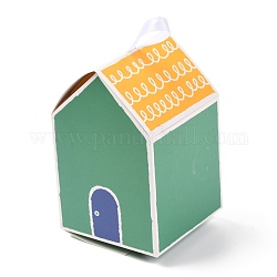 Подарочные сладости бумажные складные коробки, с белой лентой, декоративная подарочная коробка, форма дома, зелёные, 8.5x13x8.5 см