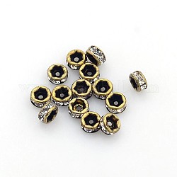 Perles séparateurs en laiton avec strass, grade AAA, bride droite, sans nickel, métal couleur bronze antique, rondelle, cristal, 4x2mm, Trou: 1mm
