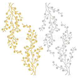 Nbeads 4 個 2 色刺繍レースフラワーパッチ  アイロン接着&縫い付けパッチエスニックスタイルメタリックフローラルレースアップリケ裏面接着剤付きウェディングドレス装飾修理用  梅の花