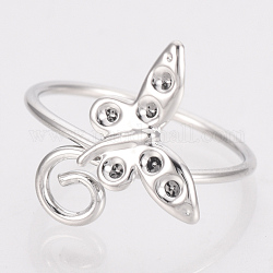 Brass Finger Ring Rhinestone Settings Components, Flower, Size 5, Platinum, Fit for 1mm Rhinestone, 15mm