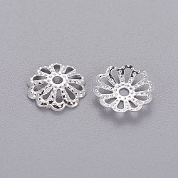 Silver Color Plated Filigree Flower Iron Fancy Bead Caps, 9mm, Hole: 1.5mm, about 134pcs/10g