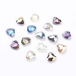 Faceted Rainbow Plated Heart Electorplated Glass Beads, Mixed Color, 28x24x10~11mm, Hole: 2mm