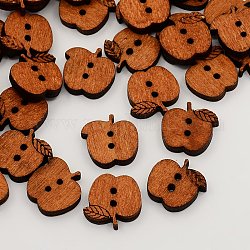 2-Hole Wooden Buttons, Apple Sewing Buttons, Undyed, Saddle Brown, 15x17x4mm, Hole: 2mm