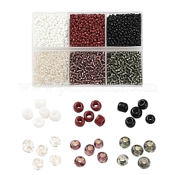 4500pcs 6 estilo 12/0 cuentas de semillas de vidrio, colores plateados y opacos, cuentas de agujero redondo, gris, 2mm, agujero: 1 mm, 750 piezas / style