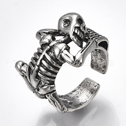 Legierung Manschettenfingerringe, Breitbandringe, menschliches Skelett, Antik Silber Farbe, Größe 9, 19 mm